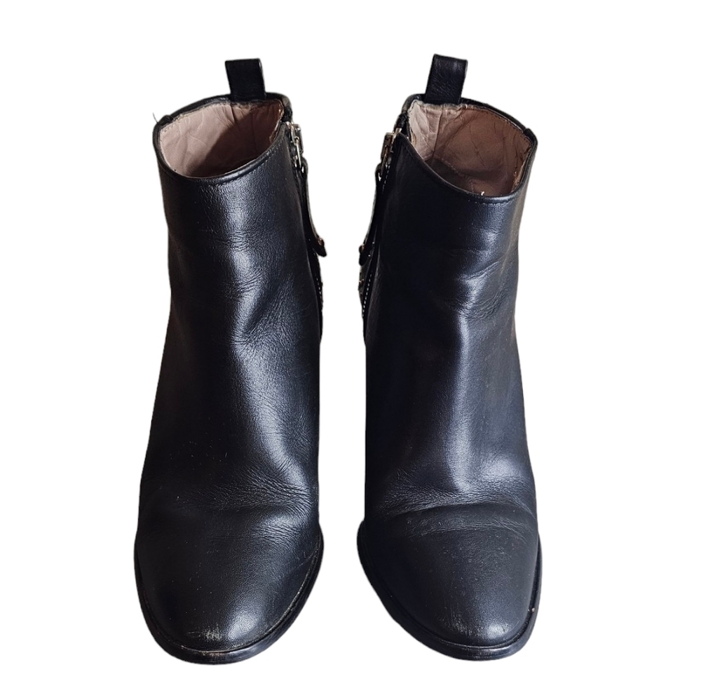Zara black Studded Women's bootie Shoes 3.5" Chunk Heel Zipper Closure EU 39 - Picture 6 of 13